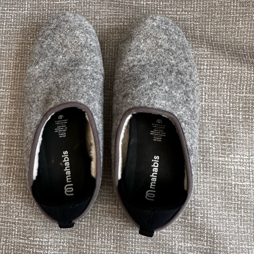 Mahabis Classic Larvik Felt Slippers EU 40 Gray Black Wool Indoor Outdoor Shoes